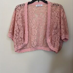 Kate Kasin Pink Lace Cropped Open Cardigan